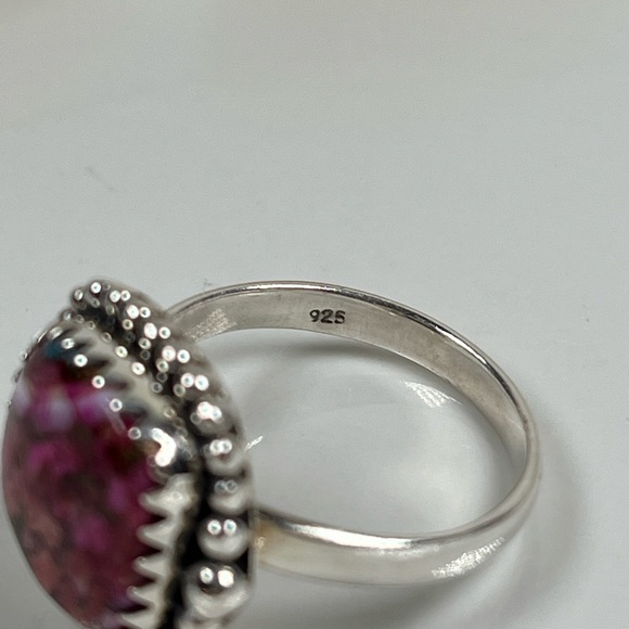 Solid 925 Sterling Silver Pink Dahlia Copper Turquoise Gemstone Ring Size 8.25 - Picture 5 of 9